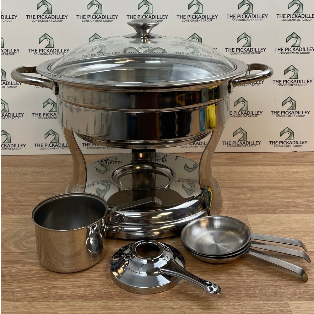 Stainless Steel Round Chafing Dish Buffet Server with Glass Lid and Fuel Holders